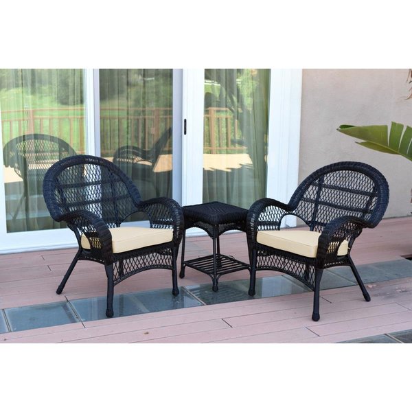 Propation W00211-2-CES001 Santa Maria Black Wicker Chair Set, Ivory Cushions - 3 Piece PR2419550